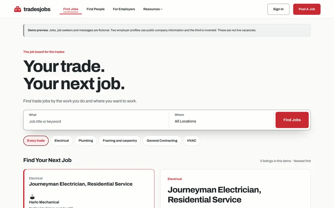 Trades Jobs on a desktop screen