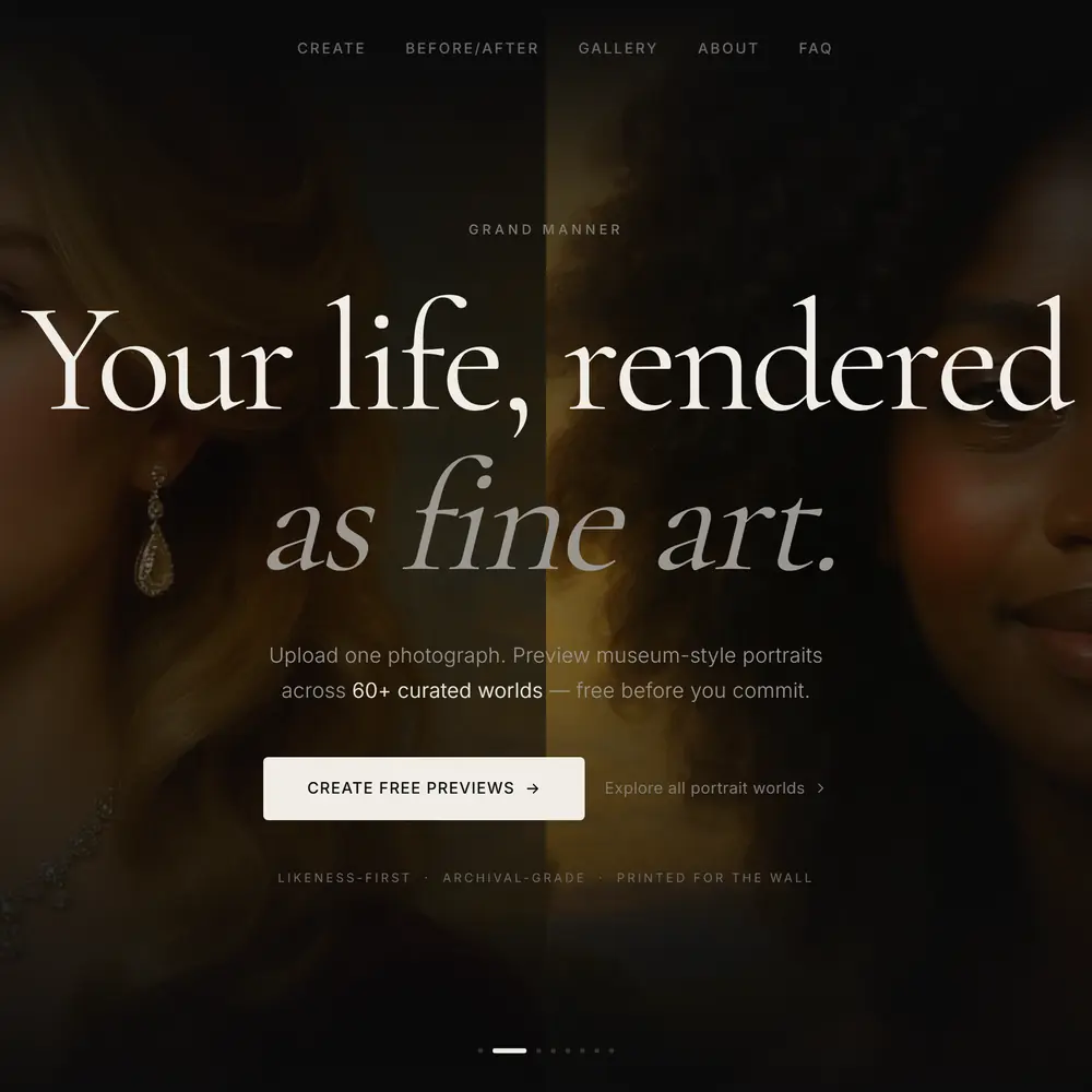 Aura Archive’s first screen: two portraits in warm candlelight