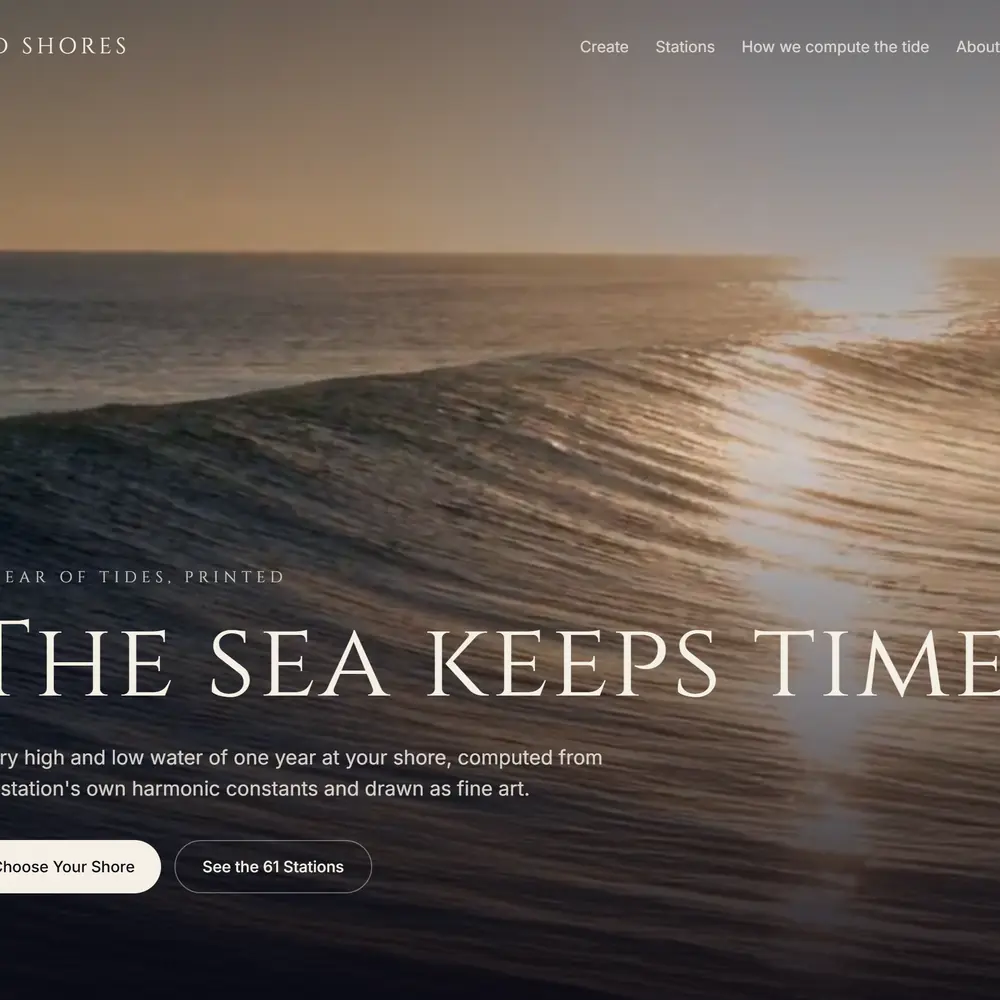 Painted Shores’ first screen: low sun across the sea under the line The Sea Keeps Time
